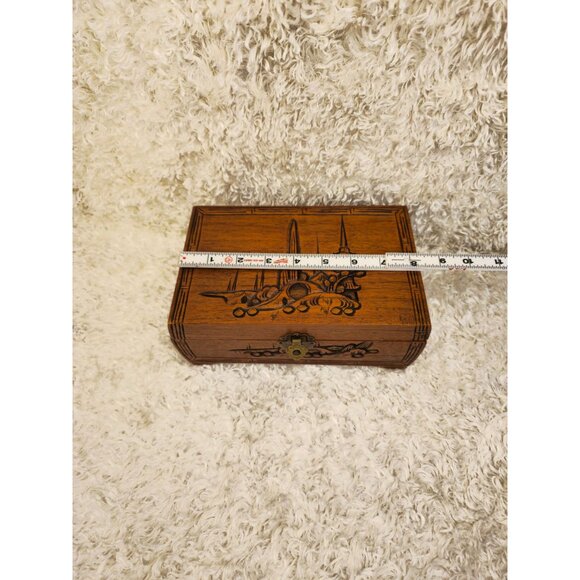 Vintage Asian Hand Carved Wooden Jewelry Box - Picture 2 of 14
